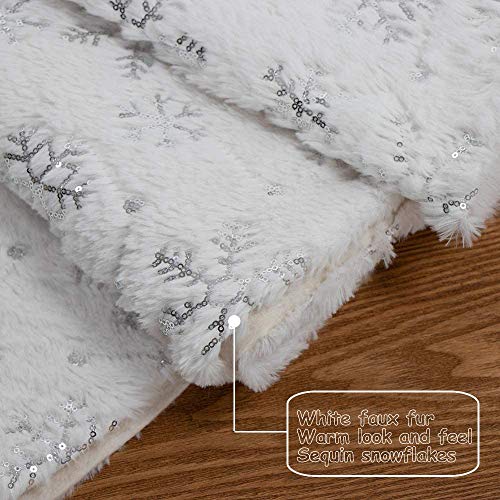 Bianco Gonne per Alberi di Natale Gonna Albero con Ricamo Fiocchi di Neve Natale Decorazioni Albero di Natale Vacanze Gonne Copertura della Base Albero Natale Festa Decorazioni (Argento, 78CM) - Eccomi OnLine