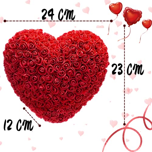 Cuore Di Rose Artificiali Con Scatola Confezione Idea Regalo (Rosso)