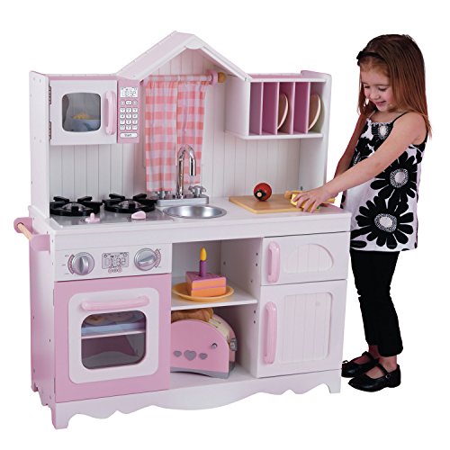 Cucina in Legno per Bambini Modern Country, Rosa e Bianco