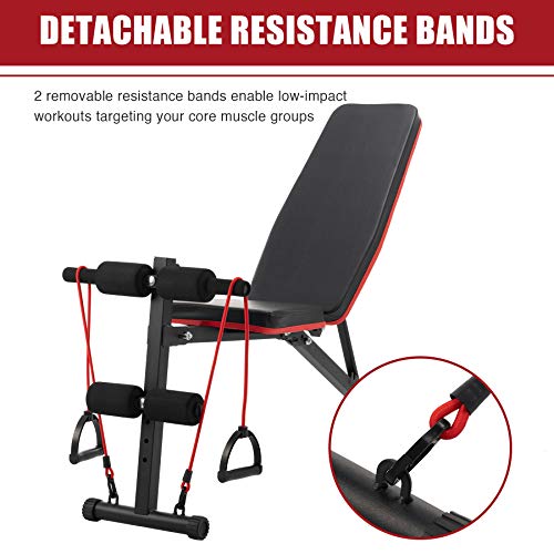 Panca Pesi Regolabile con Bande di Resistenza Multifunzione Attrezzatura da Allenamento per Addominali Panca Fitness per Casa Massimo 150 kg (Stile di Base)