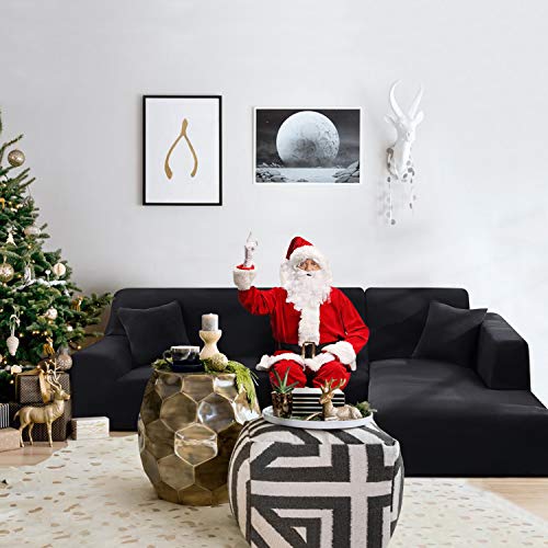 TAOCOCO Copridivano con Penisola Elasticizzato Chaise Longue Sofa Cover Componibile in Poliestere a Forma di L (Nero, 3 Posti+3 Posti) - Eccomi OnLine