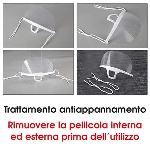 iPiccoli® 5x VISIERA PROTETTIVA BOCCA Trasparente Paraschizzi, ADULTI e BAMBINI, Taglia Unica, Maschera per la Bocca, Schermo in PVC Plastica Mento, Protezione per Naso Bocca, Venditore Italiano - Eccomi OnLine