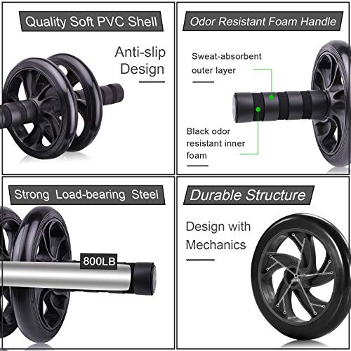 Rullo per Addominali 5in1 AB Roller Addominali con Pinza Mano + Maniglie per Flessioni + Corda per Saltare + Imbottiture per Le Ginocchia, Esercizi di rollout Core ABS per Uomo/Donna Fitness