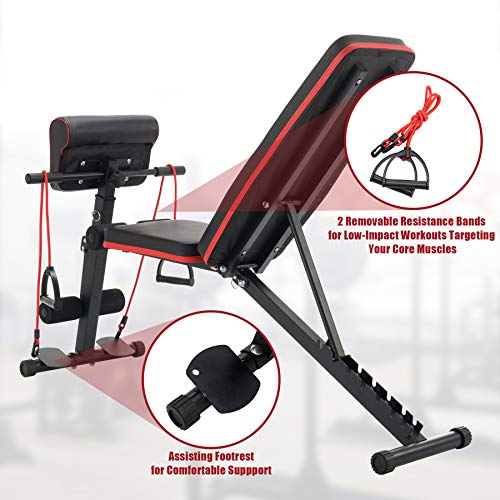 Panca Pesi Regolabile con Sedia Romana Preacher Curl Attrezzatura da Allenamento per Addominali Panca Fitness per Casa Massimo 150 kg con Set di Fasce di Resistenza (Stile Aggiornato)