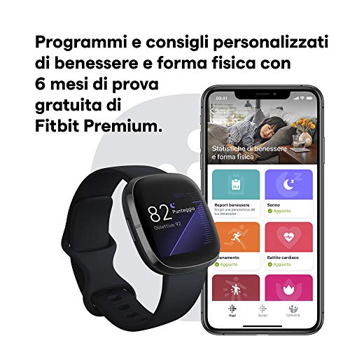 Smartwatch Fitbit Sense, Nero (Carbon/Graphite)