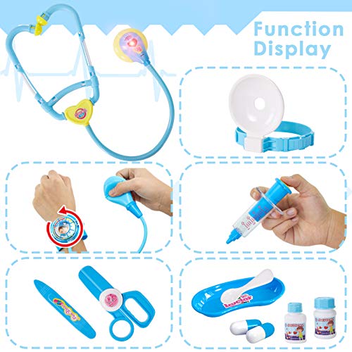 Buyger 35 Pezzi Giochi Bambino 3 Anni Valigetta Dottore Bambini con Costume Dottore Bambino, Kit Dottoressa, Blu - Eccomi OnLine