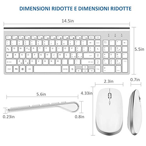 Tastiera Wireless Layout Italiano e Mouse, Compatibili Mac/Windows/Tablet-Argento