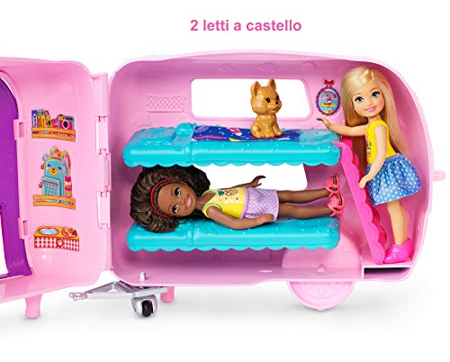 Barbie il Camper di Chelsea, Playset con Bambola, Veicolo, Roulotte e Tanti Accessori, Giocattolo per Bambini 3 + Anni, FXG90 - Eccomi OnLine