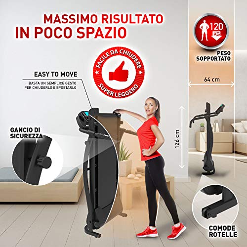 YM TAP100 Tapis Roulant Elettrico Pieghevole 10 km/h, App KINOMAP e ZWIFT Coaching Multiplayer, Sensore Cardio, 12 Programmi, Pulsanti Velocità Manubrio, Lubrificazione Automatica, 750W (2,5HP Picco)