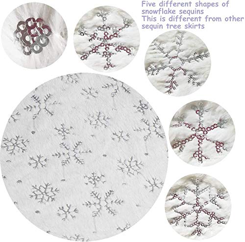 Bianco Gonne per Alberi di Natale Gonna Albero con Ricamo Fiocchi di Neve Natale Decorazioni Albero di Natale Vacanze Gonne Copertura della Base Albero Natale Festa Decorazioni (Argento, 78CM) - Eccomi OnLine