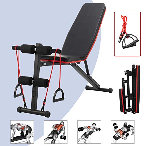 Panca Pesi Regolabile con Bande di Resistenza Multifunzione Attrezzatura da Allenamento per Addominali Panca Fitness per Casa Massimo 150 kg (Stile di Base)