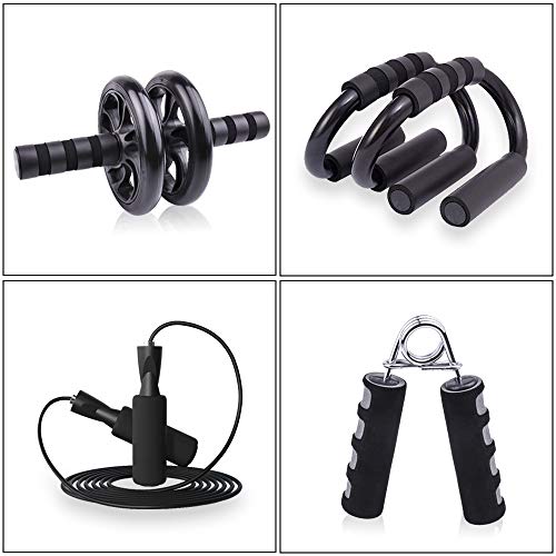 Rullo per Addominali 5in1 AB Roller Addominali con Pinza Mano + Maniglie per Flessioni + Corda per Saltare + Imbottiture per Le Ginocchia, Esercizi di rollout Core ABS per Uomo/Donna Fitness
