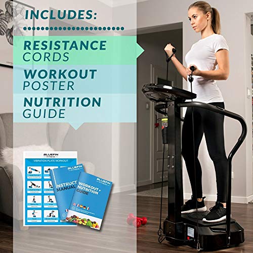 Bluefin Fitness Pedana Vibrante Dimagrante Bluefin PRO | Ginnastica da Casa a Ritmo Elevato| Console per Allenamento Completo | Rotazione dei Fianchi A 360°| Silenziosa | Altoparlanti Aux (Nero)