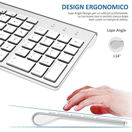 Tastiera Wireless Layout Italiano e Mouse, Compatibili Mac/Windows/Tablet-Argento