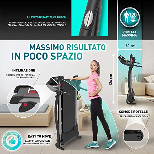 YM TAP100APP Tapis Roulant Elettrico Pieghevole 11 km/h App KINOMAP & ZWIFT Video/Coach, Sensore Cardio Inclinazione Regolabile, 12 Programmi, Lubrificazione Automatica, 750W (1800W - 2,5HP Picco)
