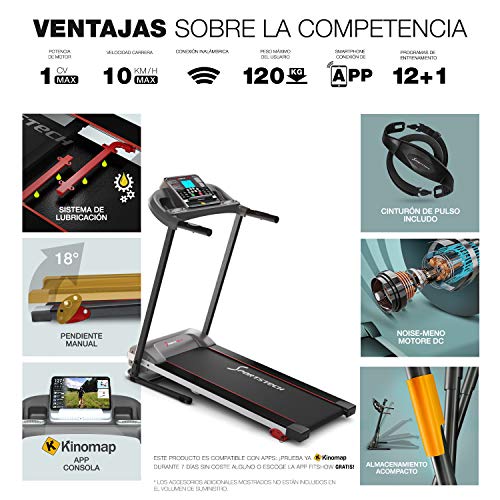 Sportstech F10 Tapis Roulant Modello 2020 - Marca di qualitΓ Tedesca + Eventi Video e App multiutente - Nuovo terminale - |1PS, 10 km/h| Allenamento da casa con 13 programmi, inclinabile + Pieghevole