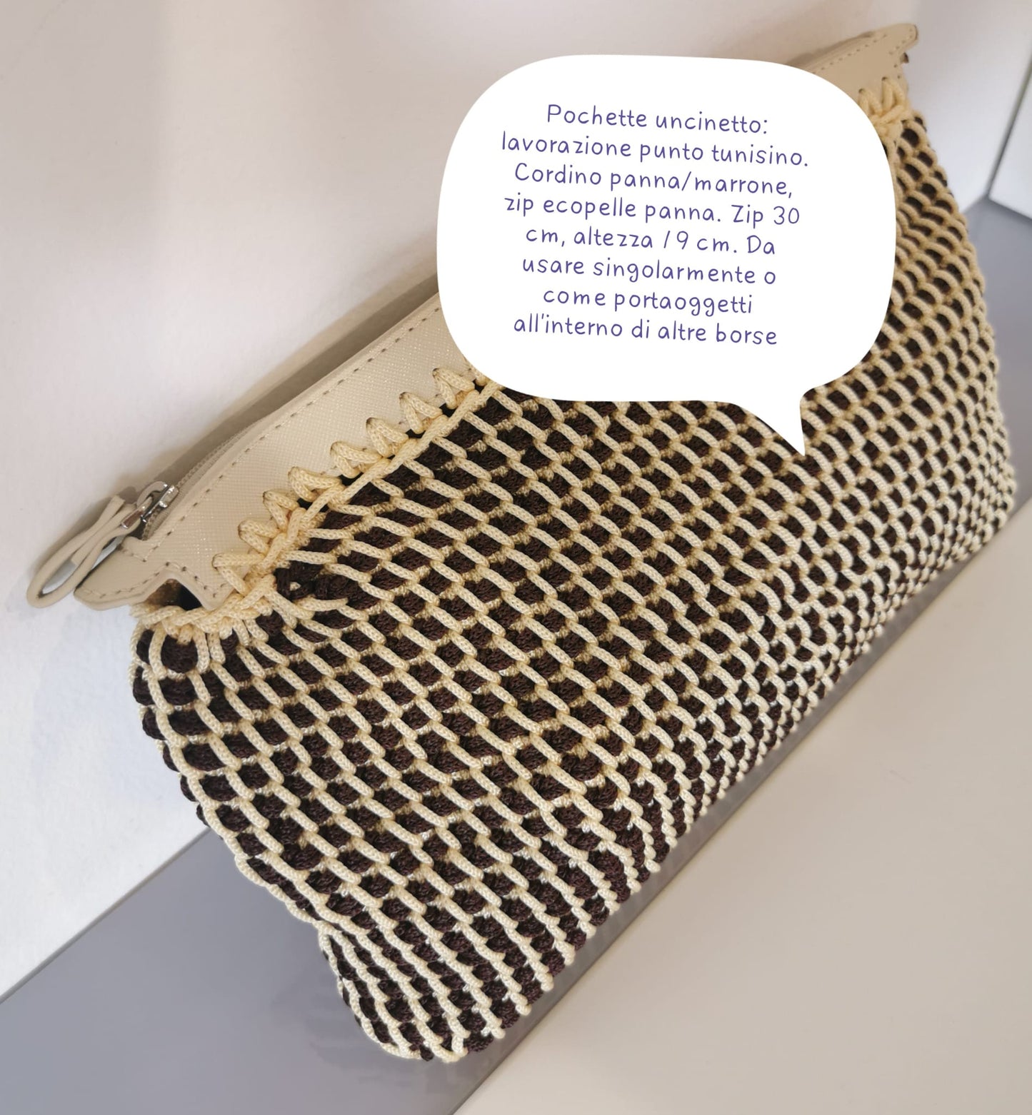POCHETTE ALL'UNCINETTO,  PANNA/MARRONE