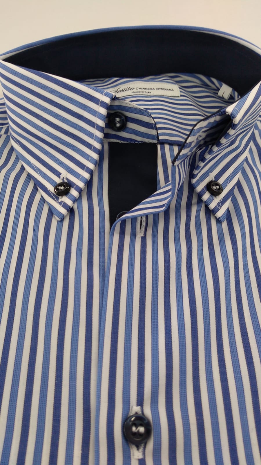 CAMICIA BASTONCINO BIANCO-AZZURRO-CELESTE IN COTONE