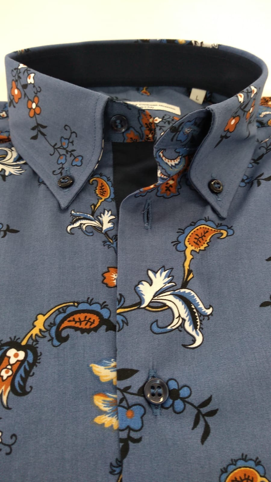 CAMICIA CELESTE FANTASIA FIORI IN COTONE ELASTICIZZATO
