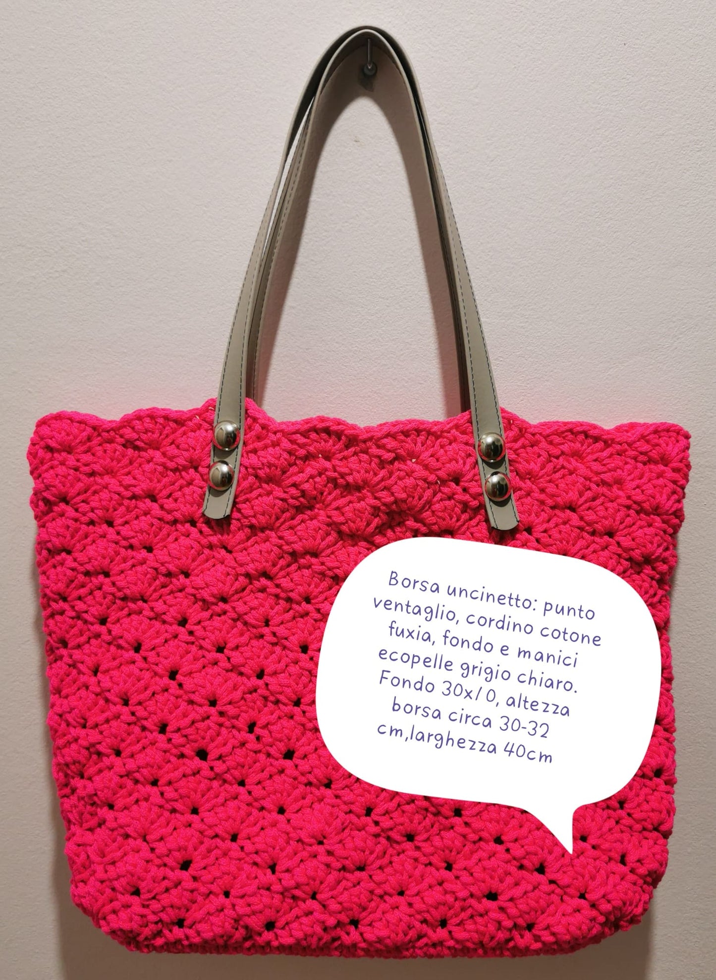 BORSA ALL'UNCINETTO, PUNTO VENTAGLIO FUXIA.