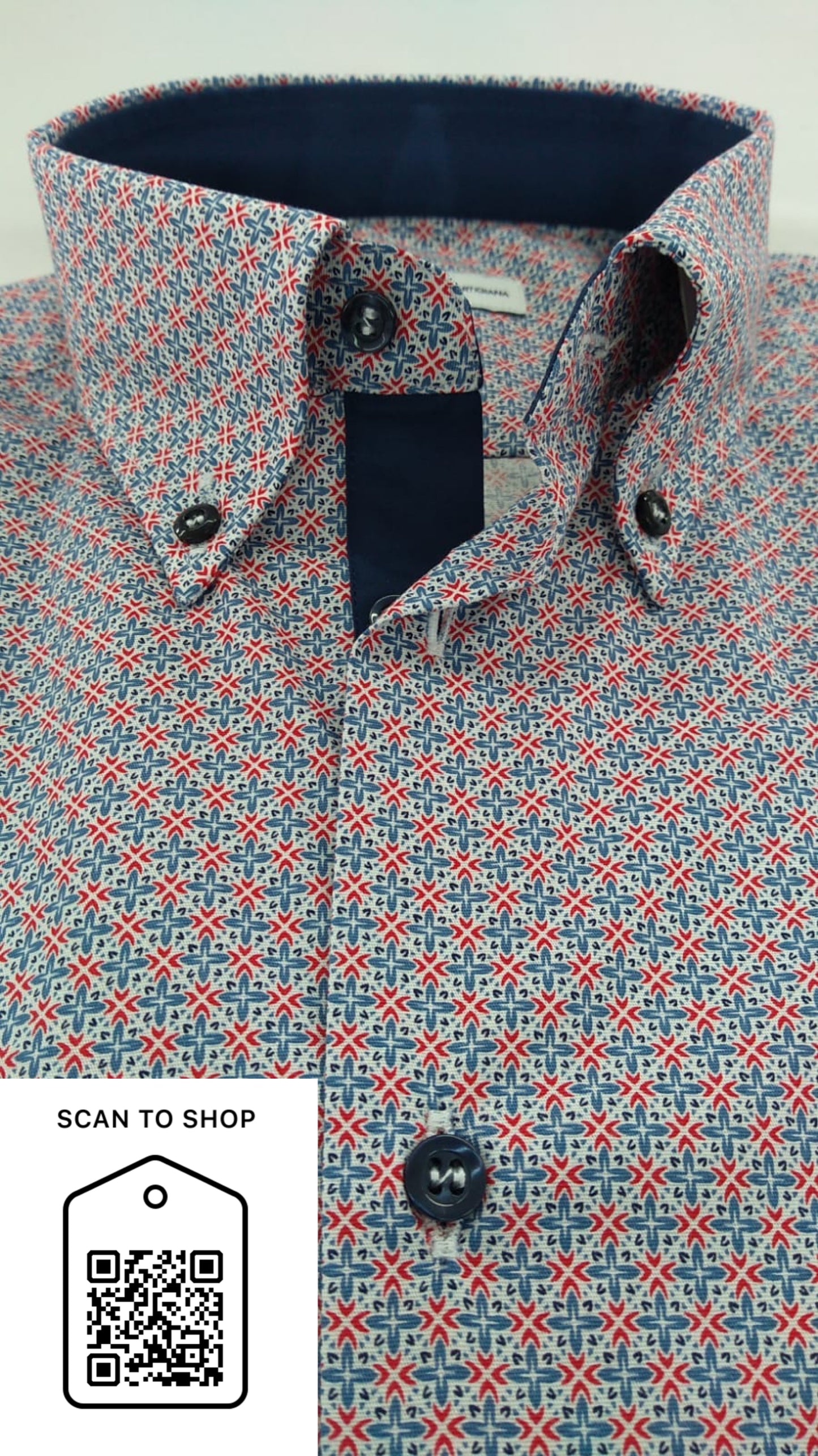 CAMICIA FANTASIA ROSSO BLU IN COTONE ELASTICIZZATO