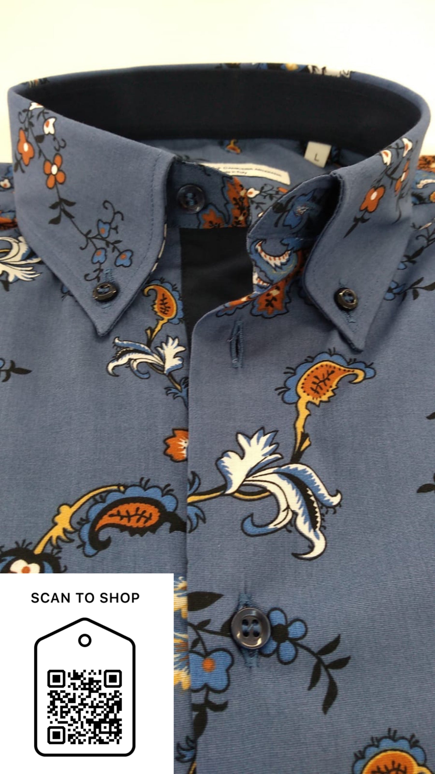 CAMICIA CELESTE FANTASIA FIORI IN COTONE ELASTICIZZATO