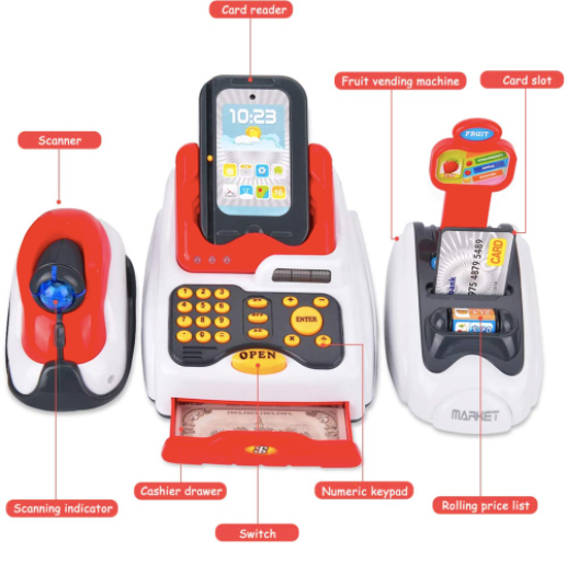 Registratore di Cassa Giocattolo Bambini Luci e Suoni con Scanner e Accessori - Eccomi OnLine