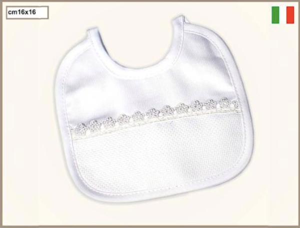 DA RICAMARE. CONFEZIONE N.3 BAVETTE IN PIQUET MILLERIGHE BIANCHE CON INSERTO IN TELA AIDA - Eccomi OnLine