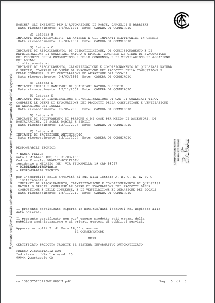 CERTIFICATI CAMERA DI COMMERCIO