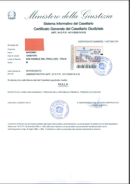 CERTIFICATO GENERALE CASELLARIO GIUDIZIALE
