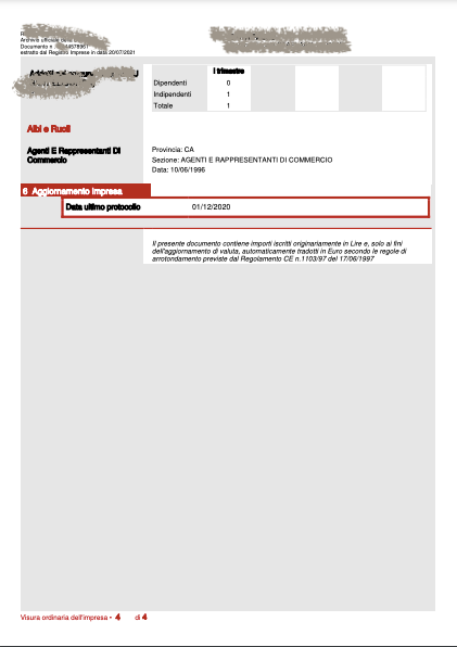 VISURA CAMERALE DITTA INDIVIDUALE