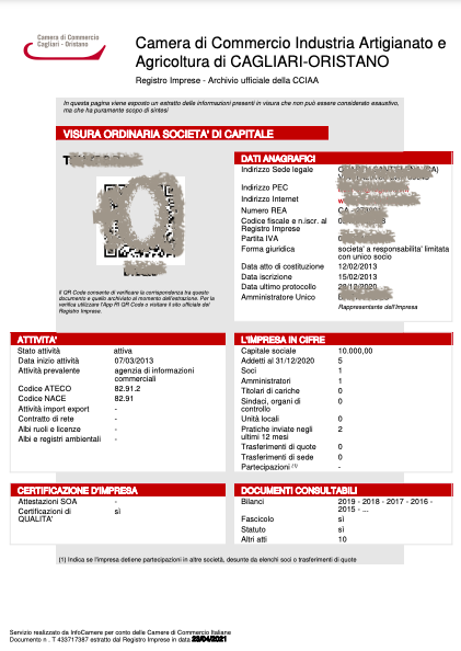VISURA CAMERALE SOCIETA' DI CAPITALI