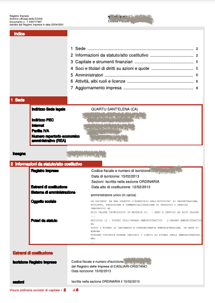 VISURA CAMERALE SOCIETA' DI CAPITALI
