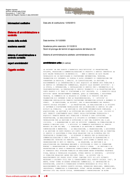 VISURA CAMERALE SOCIETA' DI CAPITALI