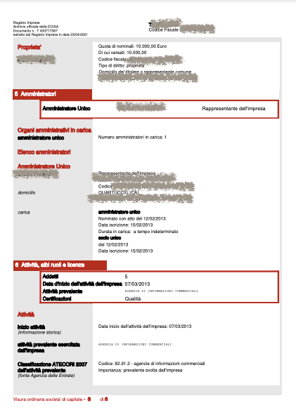 VISURA CAMERALE SOCIETA' DI CAPITALI