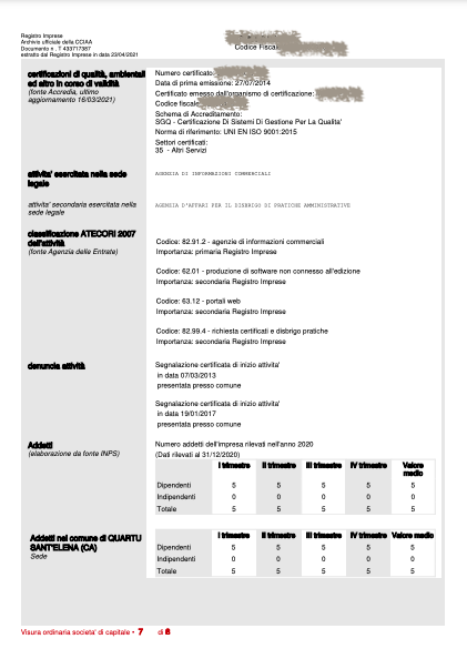 VISURA CAMERALE SOCIETA' DI CAPITALI