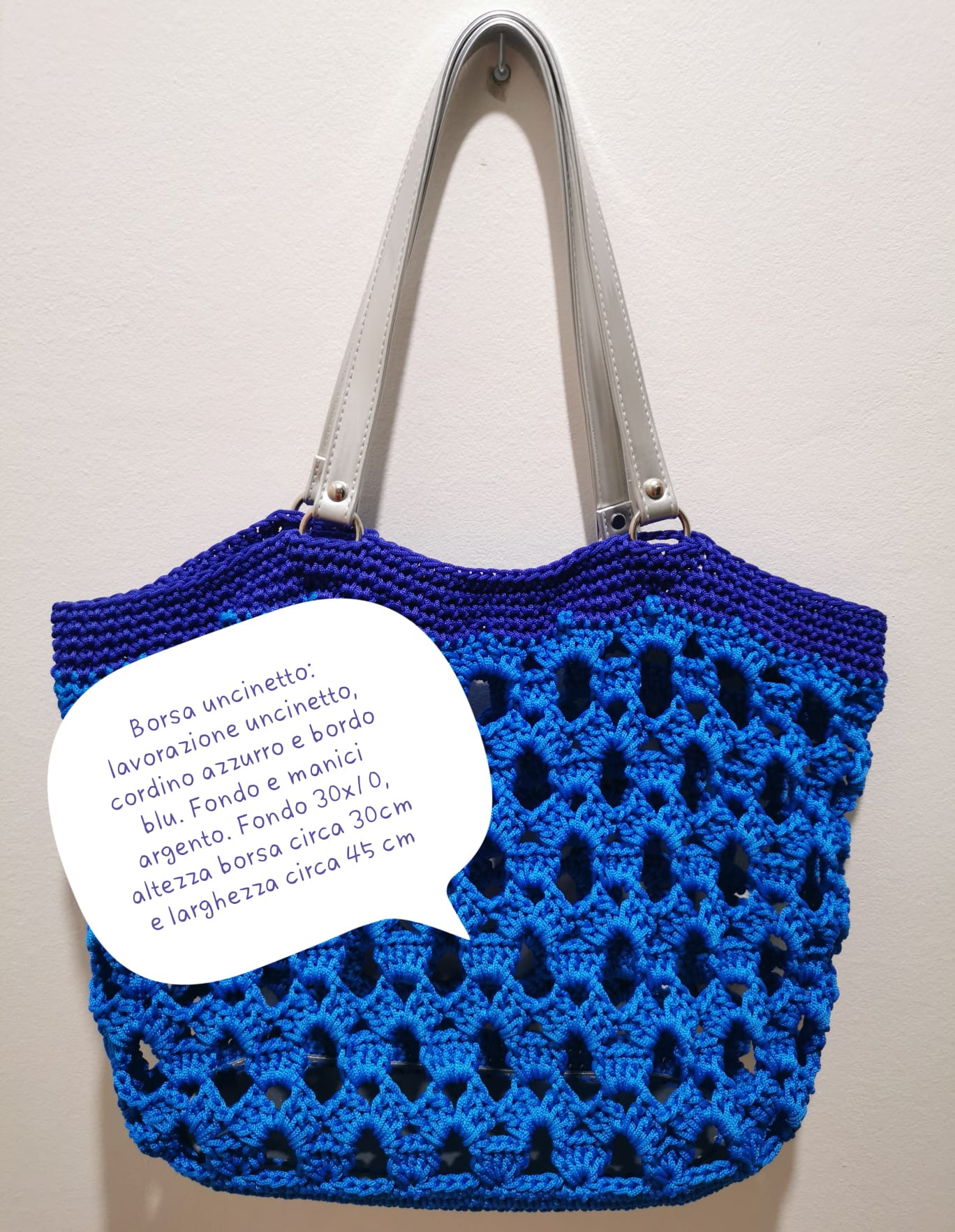 BORSA ALL'UNCINETTO, AZZURRA CON BORDO BLU