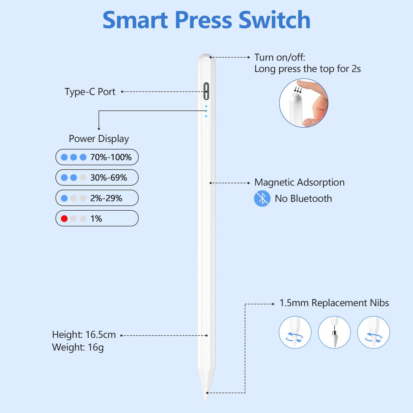 Penna per Tablet Android con Pennino (Bianco)