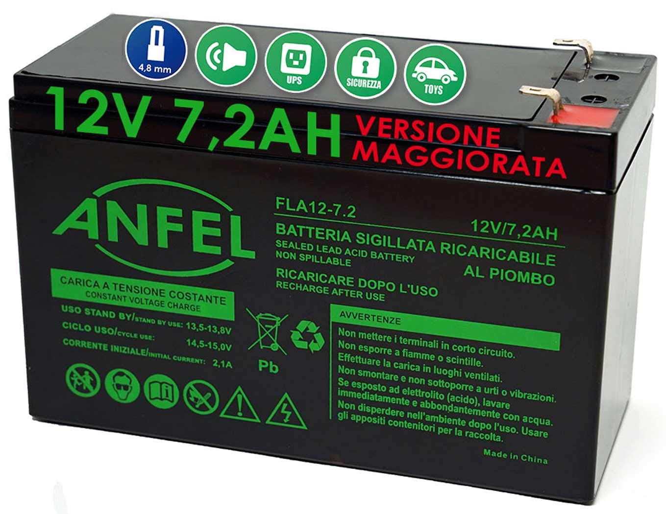 BATTERIA AL PIOMBO RICARICABILE 12V 7.2AH