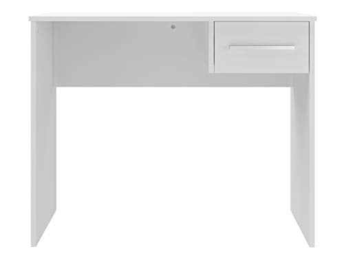 Scrivania con cassetto singolo in stile moderno, modello Inari, 50 x 90 x 73 cm, colore bianco