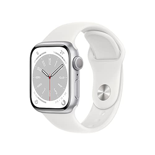 Apple Watch Series 8 GPS, Cassa 41 mm in alluminio color argento con Cinturino Sport bianco - Regular