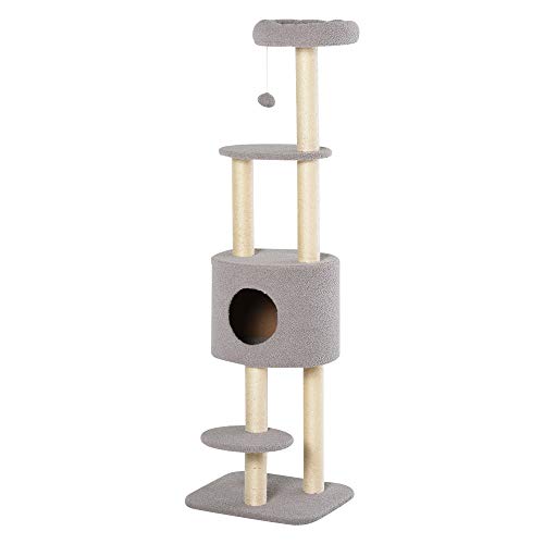 Albero Tiragraffi Robusto per Gatti con 5 Livelli - Grigio e Beige Max 30kg