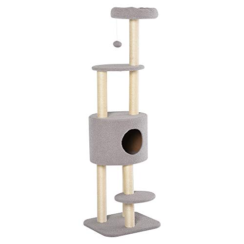 Albero Tiragraffi Robusto per Gatti con 5 Livelli - Grigio e Beige Max 30kg