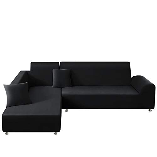 TAOCOCO Copridivano con Penisola Elasticizzato Chaise Longue Sofa Cover Componibile in Poliestere a Forma di L (Nero, 3 Posti+3 Posti) - Eccomi OnLine