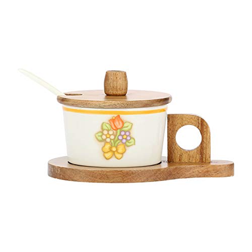 THUN - Formaggera da Tavola, con Decoro Floreale - Accessori Cucina - Linea Country - Stoneware e Legno di Acacia - 15 x 11 x 8,5 cm - Eccomi OnLine