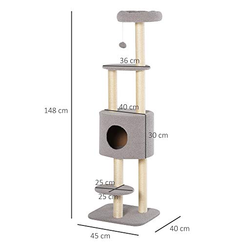 Albero Tiragraffi Robusto per Gatti con 5 Livelli - Grigio e Beige Max 30kg