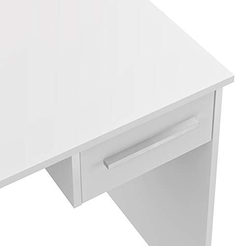 Scrivania con cassetto singolo in stile moderno, modello Inari, 50 x 90 x 73 cm, colore bianco