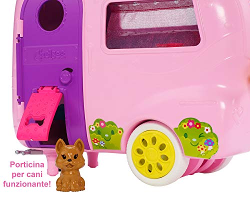 Barbie il Camper di Chelsea, Playset con Bambola, Veicolo, Roulotte e Tanti Accessori, Giocattolo per Bambini 3 + Anni, FXG90 - Eccomi OnLine