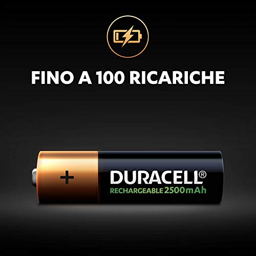 Duracell - Rechargeable AA 2500mAh Prericaricate, Batterie Stilo Ricaricabili 2500 mAh, confezione da 8
