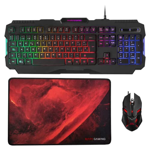 Mars Gaming MCP118, pack tastiera, mouse con illuminazione RGB, include tappetino